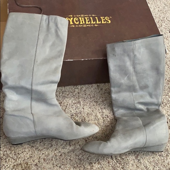 SEYCHELLES GRAY LEATHER KNEE HIGH BOOTS - Picture 1 of 6